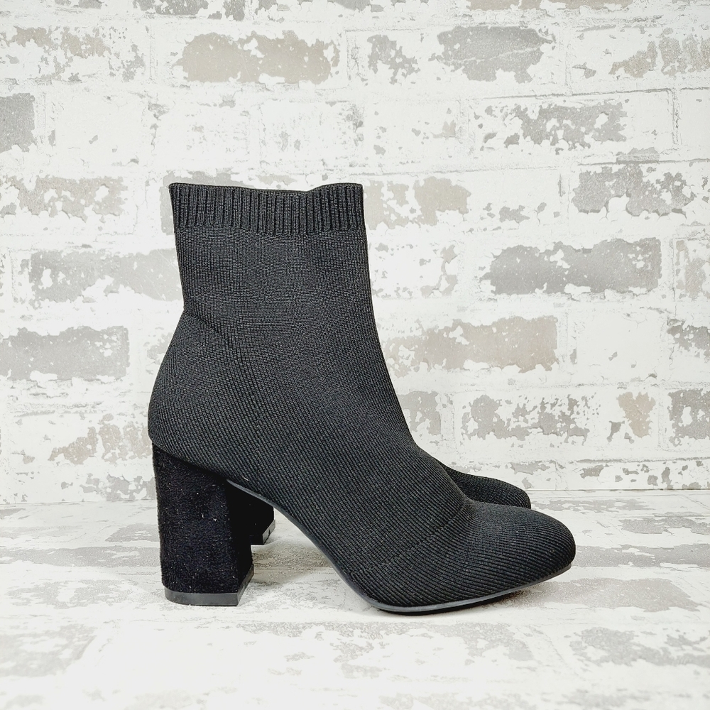 New Mia Black Sock Erika Round Toe Block Heel Ankle Boots F163 - Picture 6 of 12